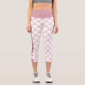 Personalisiert Art Deco Wave Patten Pink Flamingo Capri Leggings (Vorderseite)
