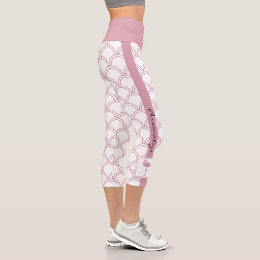 Personalisiert Art Deco Wave Patten Pink Flamingo Capri Leggings (Rechts)