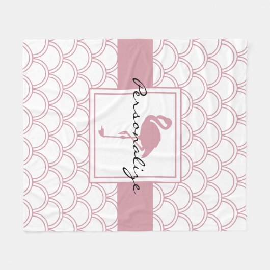 Personalisiert Art Deco Wave Patten Pink Flamingo Fleecedecke (Vorderseite (Horizontal))