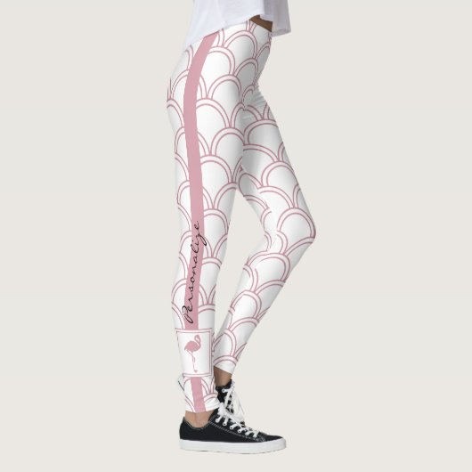 Personalisiert Art Deco Wave Patten Pink Flamingo Leggings (Rechts)
