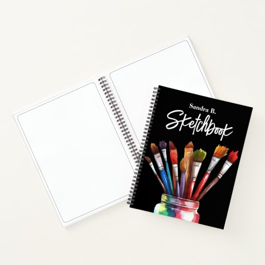 Personalisiert Artist Paintbrush Black Sketchbook Notizblock (Innenseite)