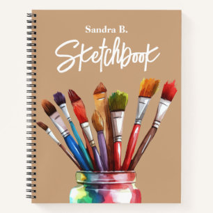 Personalisiert Artist Paintbrush Tan Sketchbook Notizblock