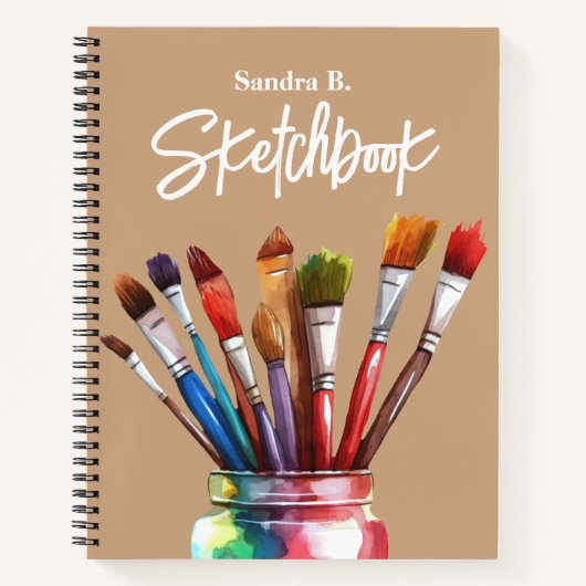 Personalisiert Artist Paintbrush Tan Sketchbook Notizblock (Vorderseite)