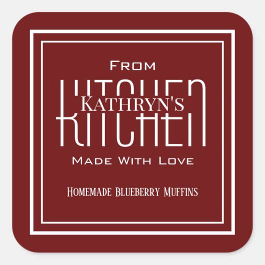 Personalisiert aus dem hausgemachten Red Food Labe Quadratischer Aufkleber (Vorderseite)