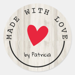 Personalisiert aus Liebe-Rot-Herz-Leichtholz Runder Aufkleber