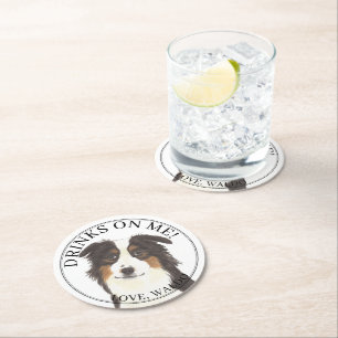 Personalisiert Aussie Australian Shepherd Wedding Runder Pappuntersetzer