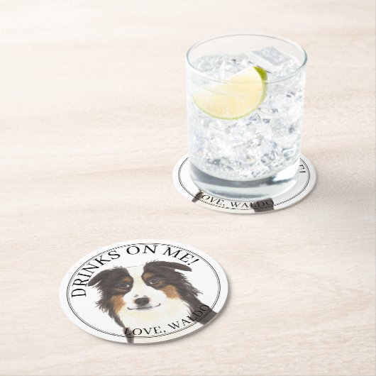 Personalisiert Aussie Australian Shepherd Wedding Runder Pappuntersetzer (Vor Ort)