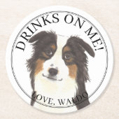 Personalisiert Aussie Australian Shepherd Wedding Runder Pappuntersetzer (Vorderseite)
