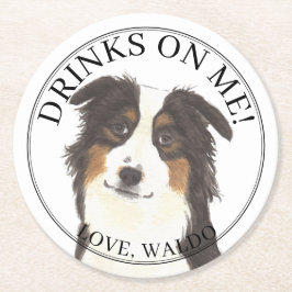 Personalisiert Aussie Australian Shepherd Wedding Runder Pappuntersetzer