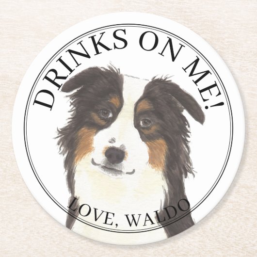 Personalisiert Aussie Australian Shepherd Wedding Runder Pappuntersetzer (Vorderseite)