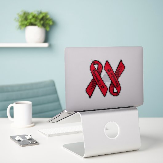 PERSONALISIERT Awareness Ribbon Graphic (rot) Aufkleber (Laptop auf Schreibtisch)