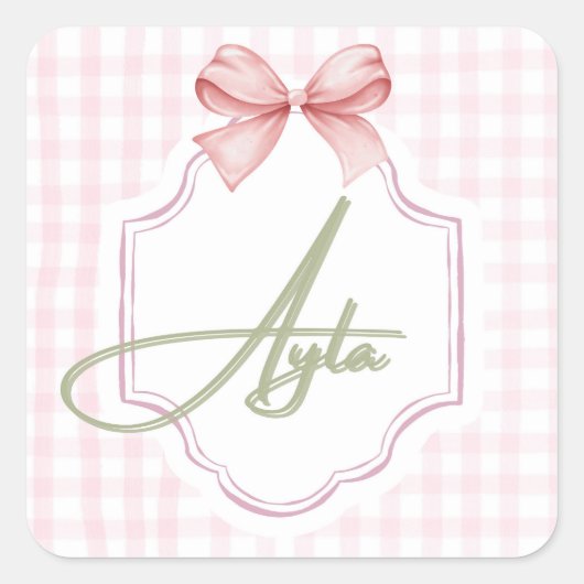 Personalisiert Ayla Baby Girl Kinderzimmer Bow&Gin Quadratischer Aufkleber (Vorderseite)