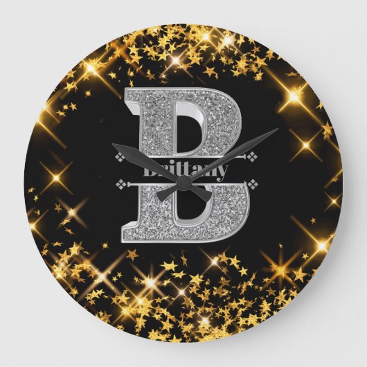 Personalisiert B Erste Silver Monogramm Ihr Name Große Wanduhr (Vorderseite)