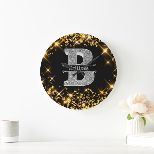 Personalisiert B Erste Silver Monogramm Ihr Name Große Wanduhr (Zuhause)