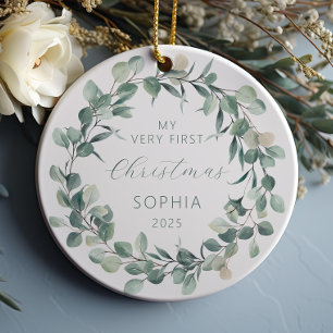 Personalisiert Baby 1. Christmas Eucalyptus Wreath Keramik Ornament
