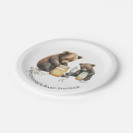 Personalisiert Baby Bear's Honey Baby Shower Telle Pappteller (Schrägansicht)