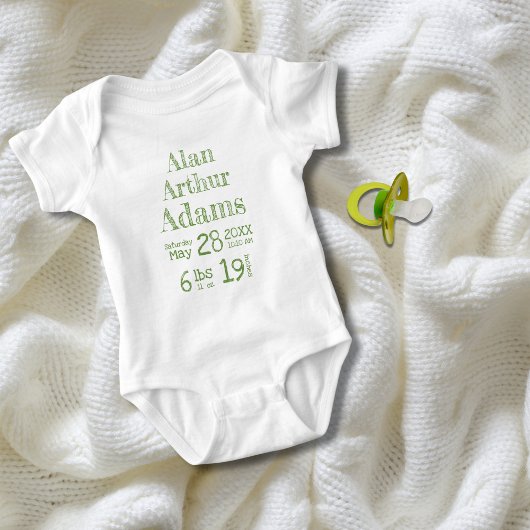 Personalisiert Baby Birth Stats Bodysuit | Green Baby Strampler