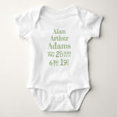 Personalisiert Baby Birth Stats Bodysuit | Green Baby Strampler (Vorderseite)