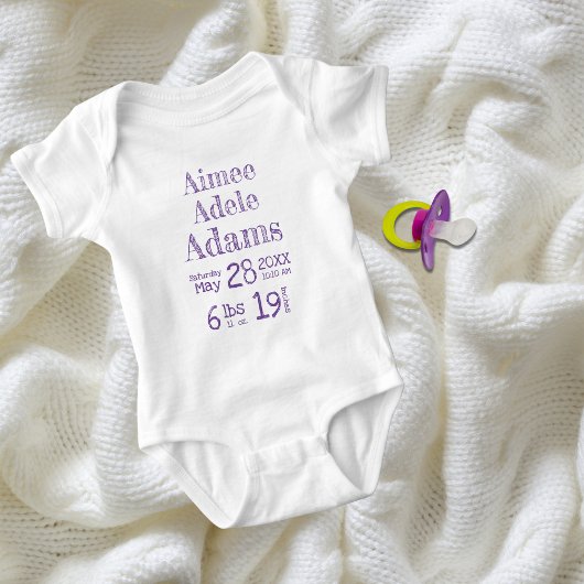 Personalisiert Baby Birth Stats Bodysuit | Lila Baby Strampler