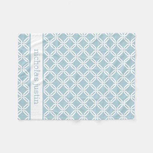 Personalisiert Baby Blue and White Geometric Fleecedecke (Vorderseite (Horizontal))