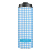 Personalisiert Baby Blue Gingham Monogramm Thermosbecher (Vorderseite)