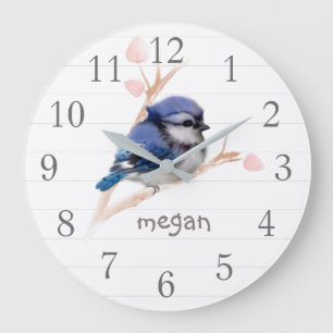 Personalisiert Baby Blue Jay Kinderzimmer Wall Clo Große Wanduhr