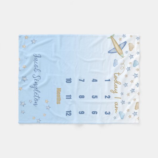 Personalisiert Baby Boy Airplane Meilenstein Fleecedecke (Vorderseite (Horizontal))