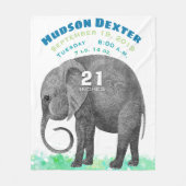 Personalisiert Baby Boy Birth Record Stats Elephan Fleecedecke (Vorderseite)
