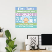Personalisiert Baby Boy Birth Stats Plakat (Heimbüro)