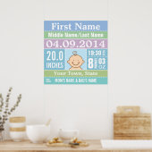Personalisiert Baby Boy Birth Stats Plakat (Küche)