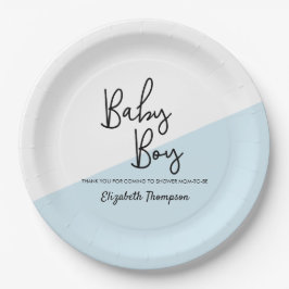 Personalisiert Baby Boy Blue Modern Baby Dusche Pappteller