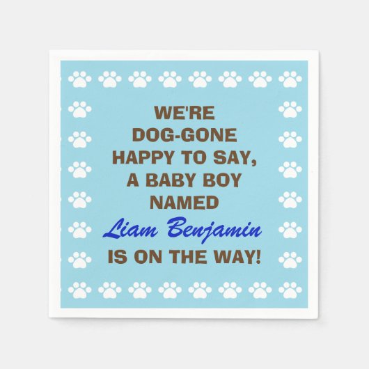 Personalisiert Baby Boy - Dog Themed Baby Dusche Serviette (Vorderseite)