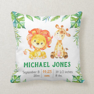 Personalisiert Baby Boy Stats Green Safari Kinderz Kissen