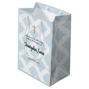 Personalisiert Baby Boy Taufe Blue Gold Cross Mittlere Geschenktüte