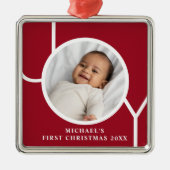 Personalisiert Baby Boy's First Christmas Foto Red Ornament Aus Metall (Vorne)