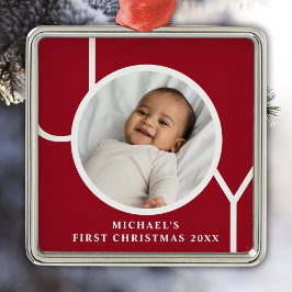 Personalisiert Baby Boy's First Christmas Foto Red Ornament Aus Metall