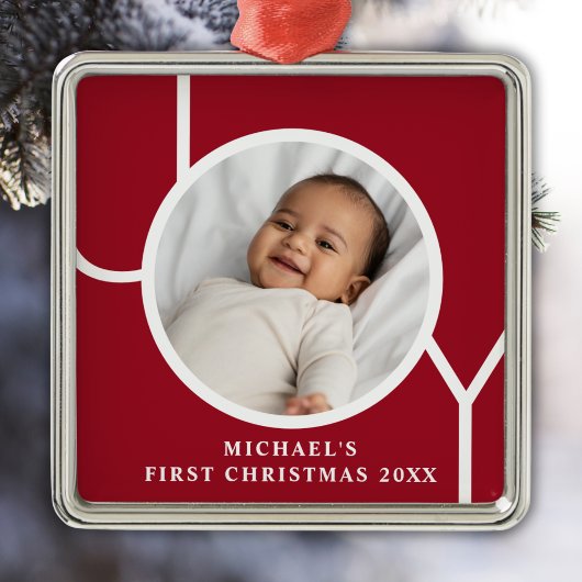 Personalisiert Baby Boy's First Christmas Foto Red Ornament Aus Metall