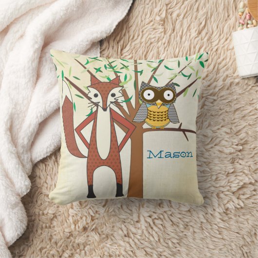 Personalisiert Baby Boy's Room Niedlich Fox and Ow Kissen (Decke)