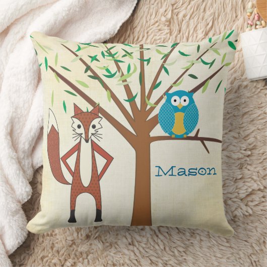 Personalisiert Baby Boy's Room Niedlich Fox and Ow Kissen (Decke)