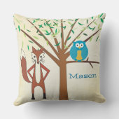 Personalisiert Baby Boy's Room Niedlich Fox and Ow Kissen (Rückseite)
