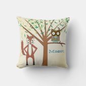 Personalisiert Baby Boy's Room Niedlich Fox and Ow Kissen (Vorderseite)