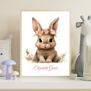 Personalisiert Baby Bunny Pink Blume Kinderzimmer Poster