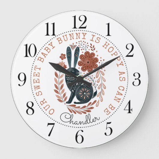 Personalisiert Baby Bunny Rabbit Kinderzimmer Groß Große Wanduhr (Vorderseite)