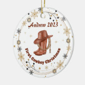 Personalisiert Baby Cowboy First Christmas Keramik Ornament (Links)