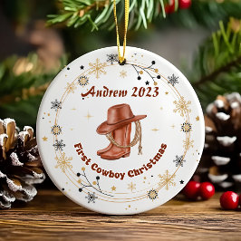 Personalisiert Baby Cowboy First Christmas Keramik Ornament