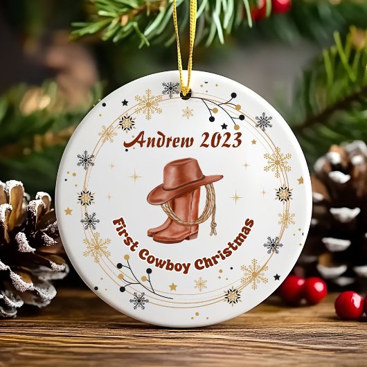 Personalisiert Baby Cowboy First Christmas Keramik Ornament