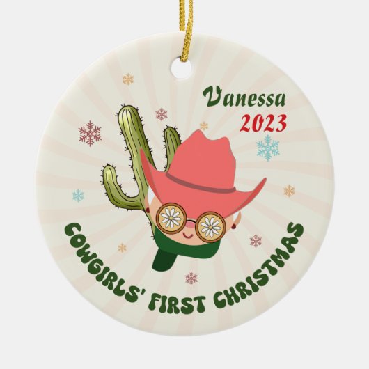 Personalisiert Baby Cowgirl Keramik Ornament (Vorne)