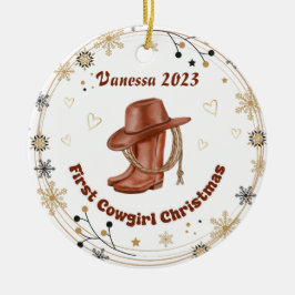 Personalisiert Baby Cowgirl's First Christmas Keramik Ornament