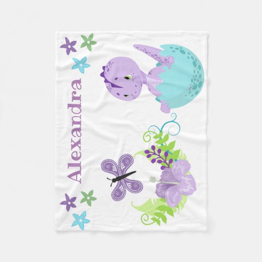 Personalisiert Baby Dinosaur & Butterfly Fleecedecke (Vorderseite)