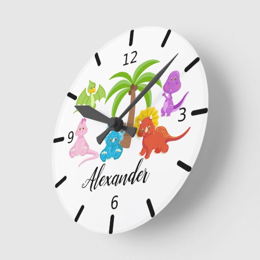 Personalisiert Baby Dinosaur & Friends Runde Wanduhr (Winkel)